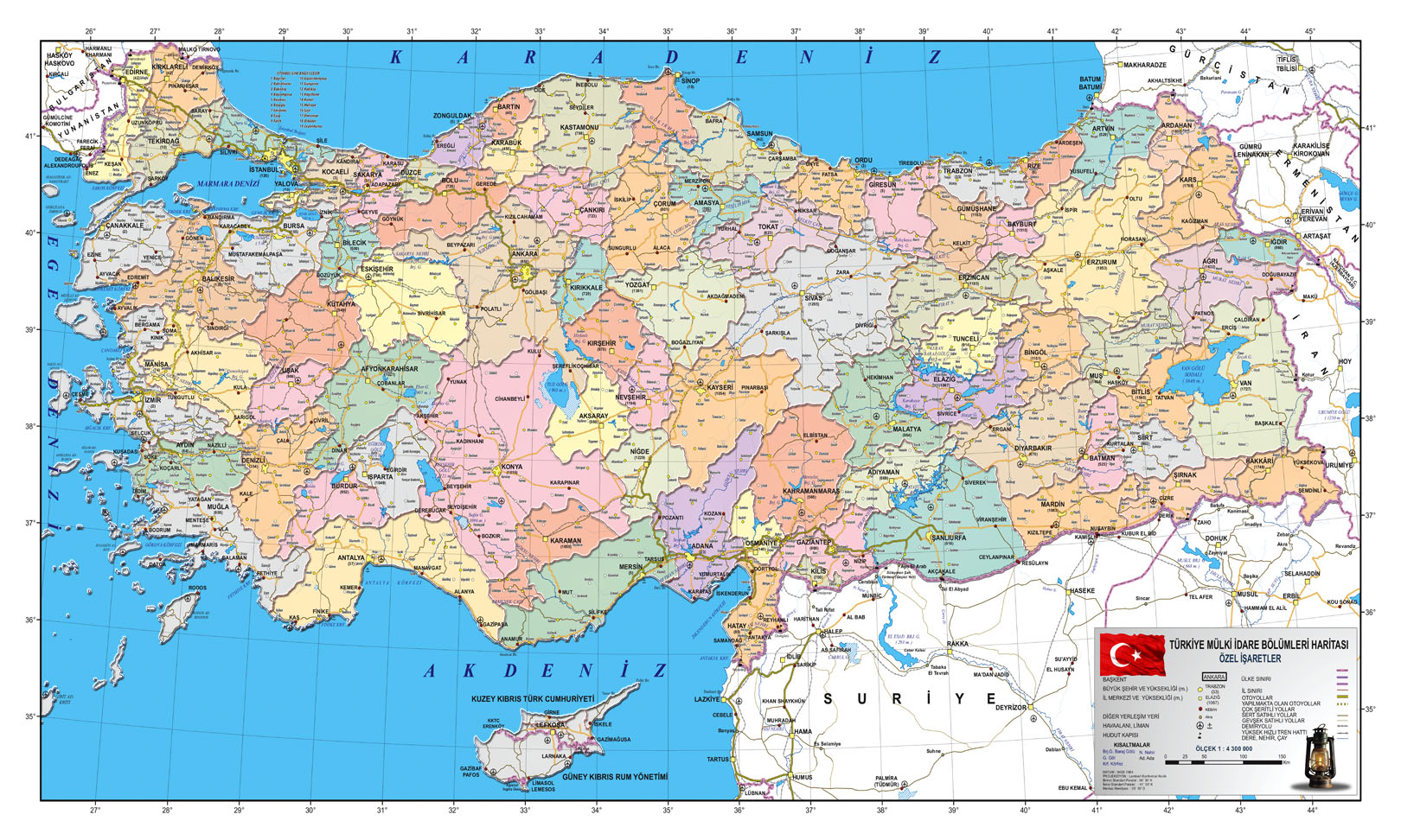 Profesyonel Türkiye haritası baskı örneği — Günay Kartografi
